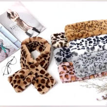 Luxury brand designer leopard print scarf 2020 warm winter faux fur scarf women long rabbit fur stole neck scarf